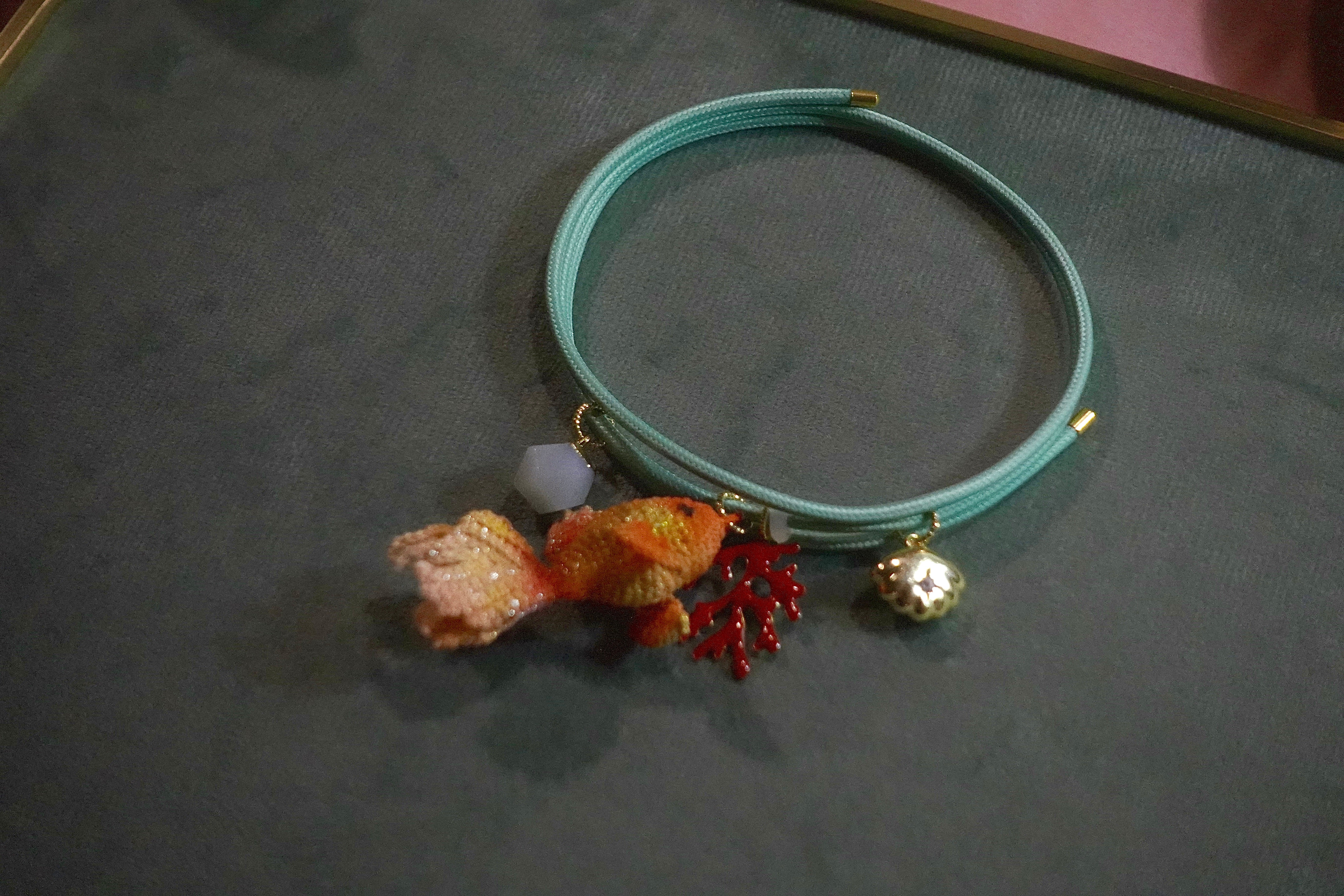 Crochet Goldfish on Turquoise Magnetic Coil