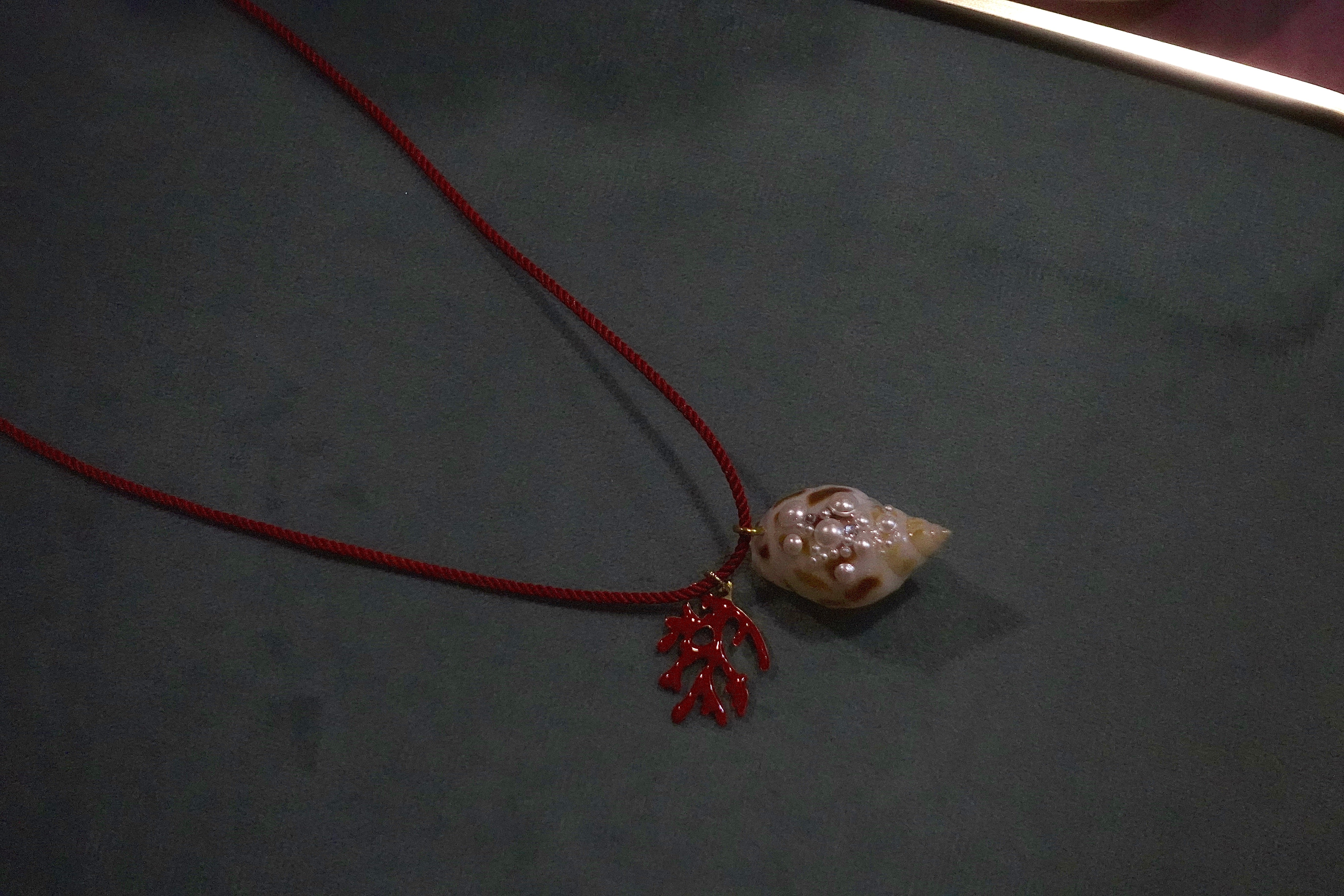 Seashell Pendant with Silk Cord Necklace